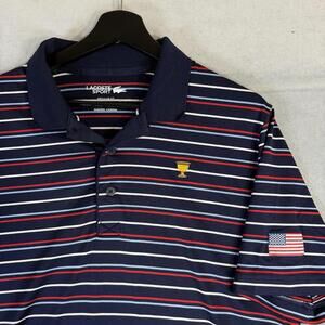 Lacoste Sport Presidents Cup Golf Polo Mens 6 XL Blue Striped USA Flag